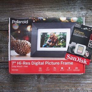 Polaroid 7" Digital Photo Frame + 32gb Memory Card | Grey Wood NWT